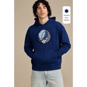 Lucky Brand x Grateful Dead Hoodie L Blue Depths Steal Your Face Embroidered NWT